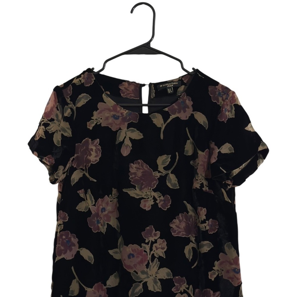 Massimo Fabbro Italy Black Velvet Shift Dress Floral Burnout Dark Fairy Size 4 - Picture 3 of 7
